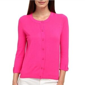 Kate Spade New York Somerset Cardigan Size M Hot‎ Pink Cotton 3/4 Bow Sleeve NWT